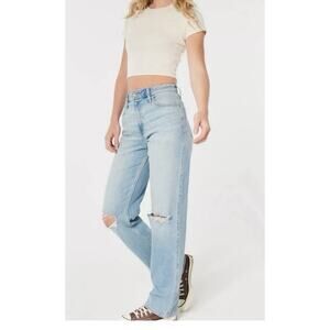 Hollister High Rise Dad Jeans Distressed Light Wash Blue Size 9R 29X31 Americana